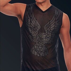 S1045 Black Sleeveless Crystal Eagle Shirt